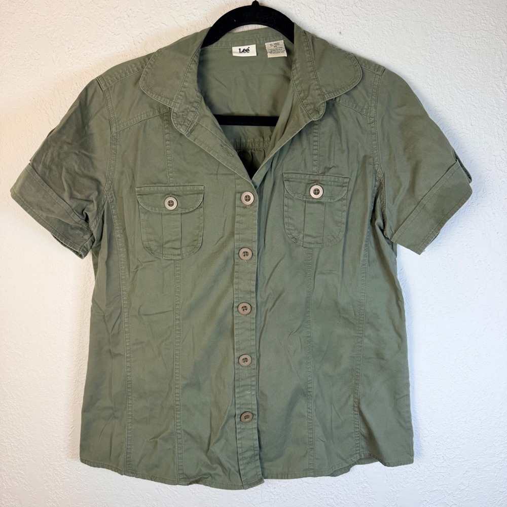 VTG Lee Womens M Olive Green 100% Cotton Utility Safari Minimalist Classic